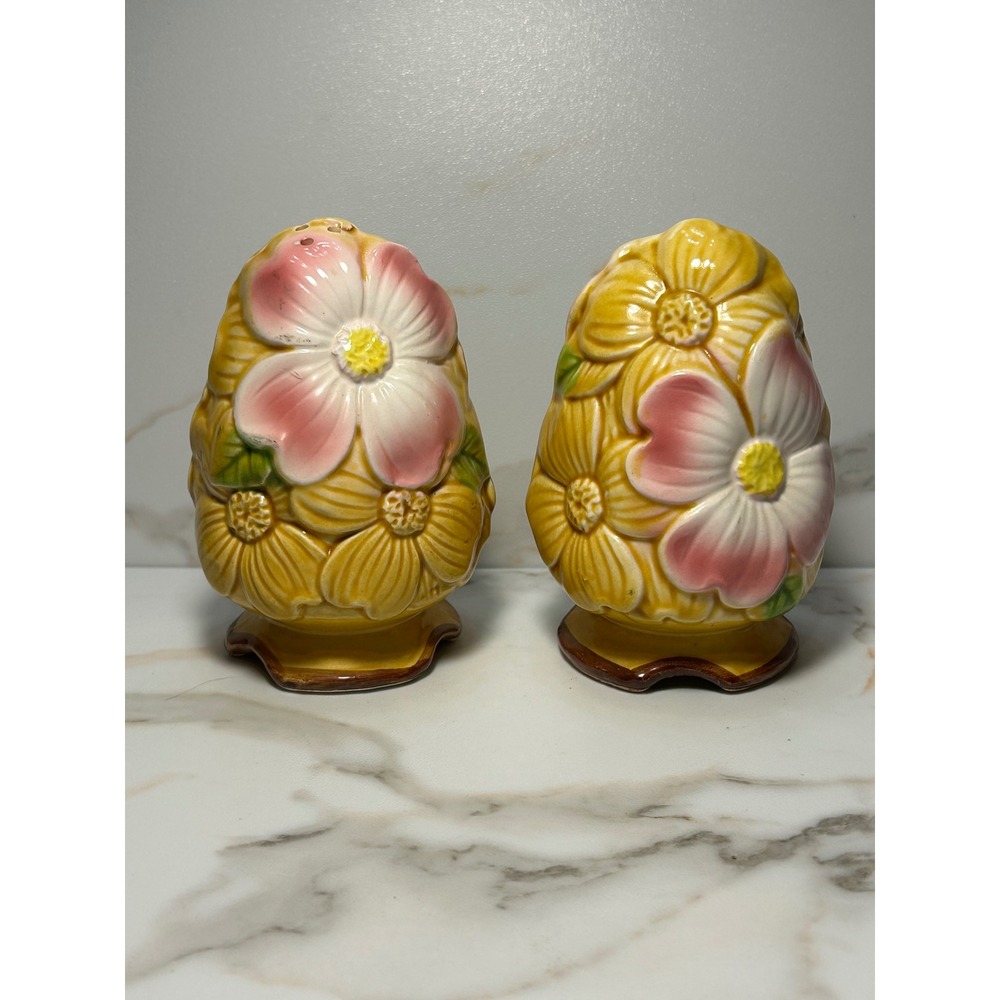 Vintage Made in Japan Floral Salt and Pepper Shakers Pink Yellow Ceramic Set